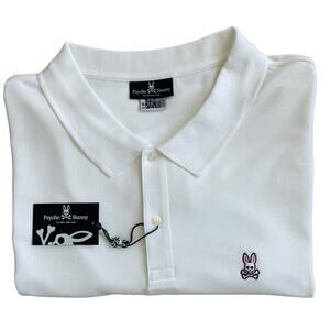 PSYCHO BUNNY Mens 6XLT Classic Short Sleeve Polo Shirt White Pima Cotton NEW